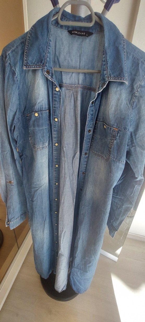 Uzun Kesim Gri Mavi Kadın Denim Ceket - Görsel 2