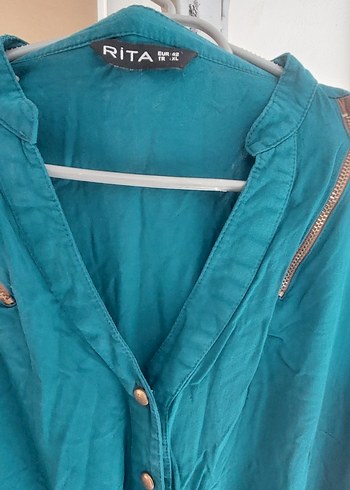 Turkuaz V Yaka Uzun Kollu Midi Elbise - Görsel 4