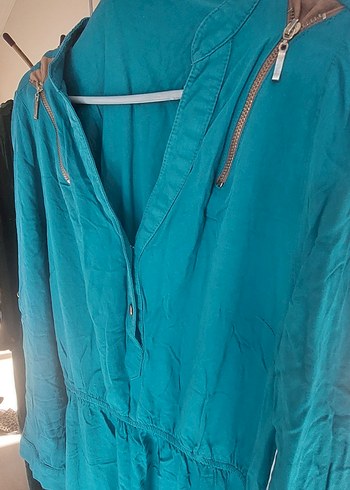 Turkuaz V Yaka Uzun Kollu Midi Elbise - Görsel 5