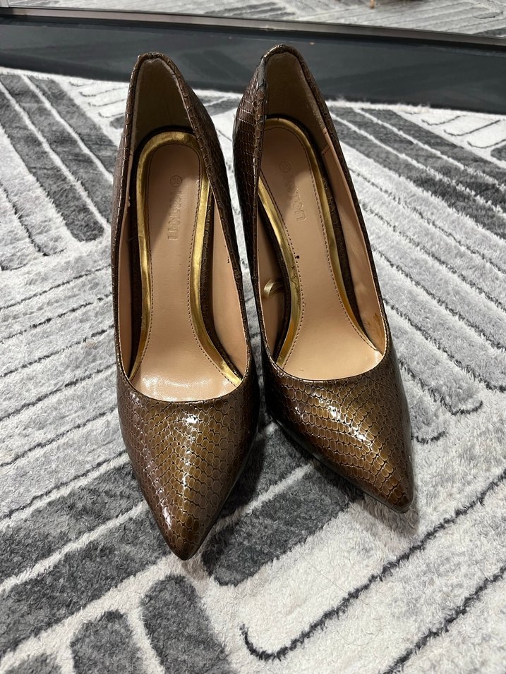 Kahverengi Yılan Derisi Desenli Stiletto - Görsel 5
