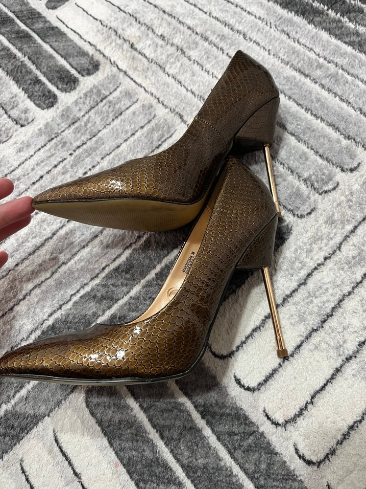 Kahverengi Yılan Derisi Desenli Stiletto - Görsel 3