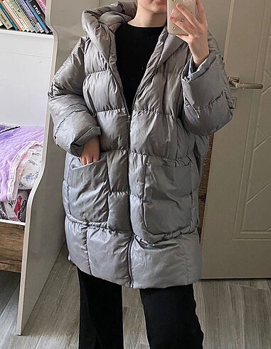 universal Beden gri Renk Oversize Mont