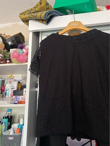 Diğer L beden keten pant sim detaylı bluz kolları dantel