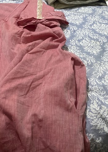 Düğmeli Nakışlı Bohem Pembe yazlık yan cepli 2 kez giyikdi - Görsel 4