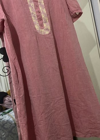 Düğmeli Nakışlı Bohem Pembe yazlık yan cepli 2 kez giyikdi - Görsel 6