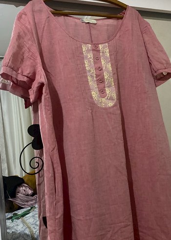 Düğmeli Nakışlı Bohem Pembe yazlık yan cepli 2 kez giyikdi - Görsel 5