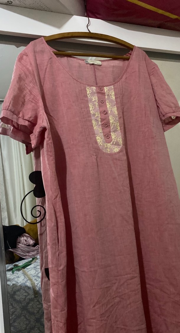 Düğmeli Nakışlı Bohem Pembe yazlık yan cepli 2 kez giyikdi - Görsel 5