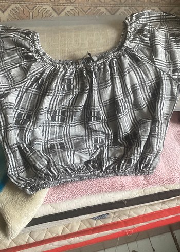 Gri Pileli Kayık Yaka Kadın Bluz pamuklu kumaş butik ürünü yeni - Görsel 4