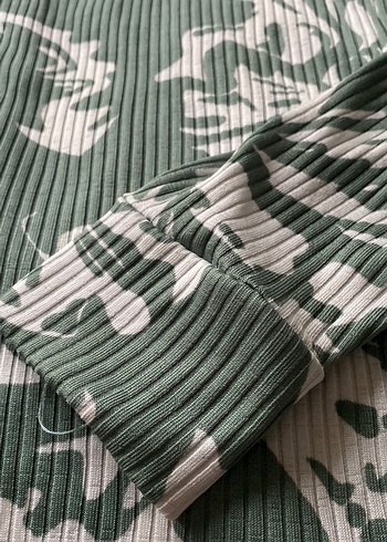 Bohem Gri-Yeşil Baskılı Uzun Kollu Kadın mini üst - Görsel 2