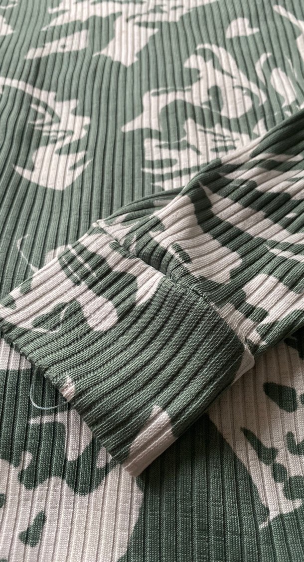 Bohem Gri-Yeşil Baskılı Uzun Kollu Kadın mini üst - Görsel 2