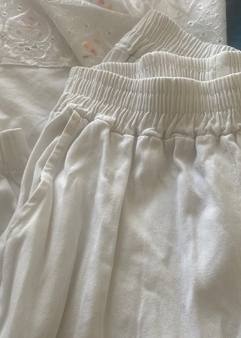 Beyaz Keten kargo pantalon Kadın Pantolon - Görsel 3