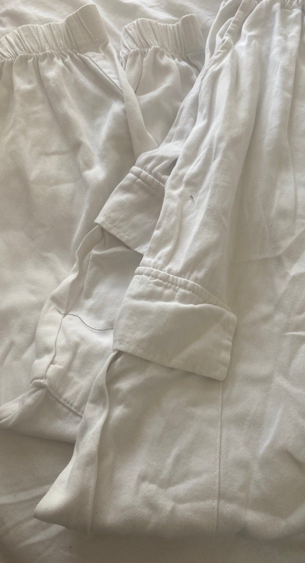 Beyaz Keten kargo pantalon Kadın Pantolon - Görsel 4