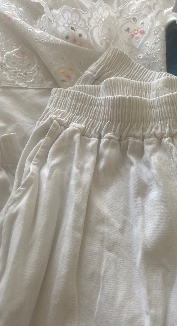 Beyaz Keten kargo pantalon Kadın Pantolon - Görsel 3