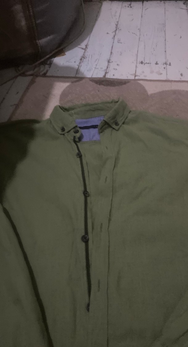 Haki Gömlek, Düğmeli, Uzun Kollu keten - Görsel 2