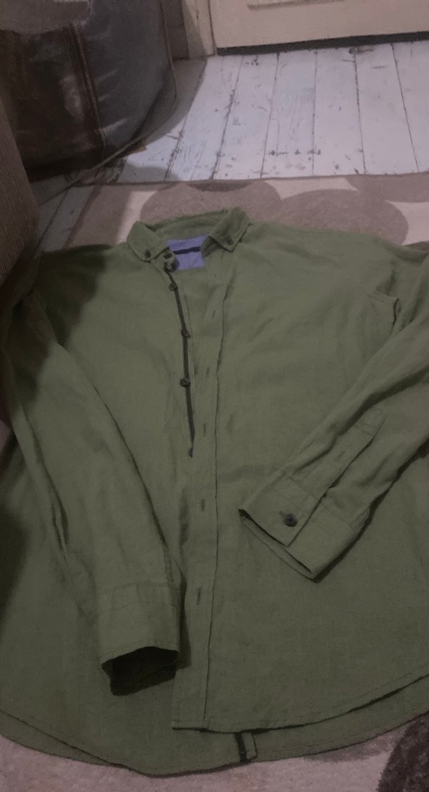 Haki Gömlek, Düğmeli, Uzun Kollu keten - Görsel 3