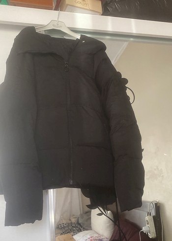 Siyah Fermuarlı Kadın Midi şişme mont M L giyer sıfır gibi - Görsel 2