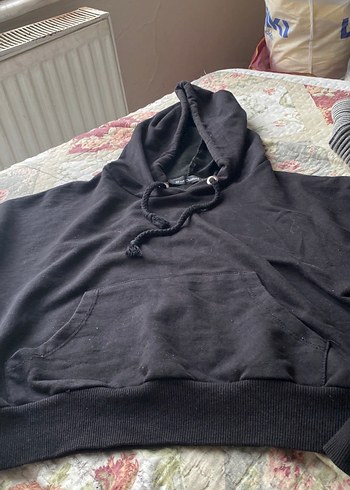 Siyah.  Kapüşonlu Kadın Sweatshirt alana siyah bady hediye - Görsel 2