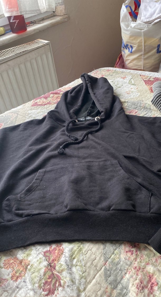 Siyah.  Kapüşonlu Kadın Sweatshirt alana siyah bady hediye - Görsel 2