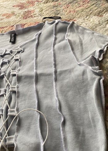 Bebek mavi sıfır ürünler  Strappy Halter Yaka Kadın Bluz - Görsel 3