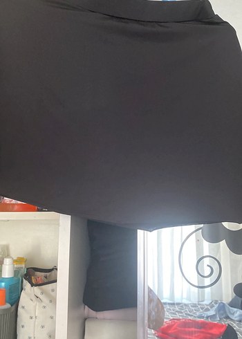 m Beden Drapeli Siyah Midi Mini Etek şortlu. Çıtcıtlı bady