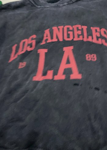 xl Beden Lace Detaylı Gri Los Angeles Baskılı Sweatshirt