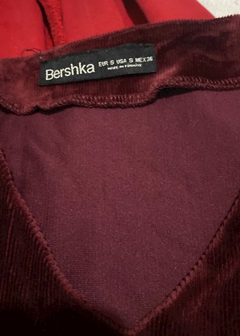Bordo V Yaka ince kadife elbise. Likralı. Fazlalık