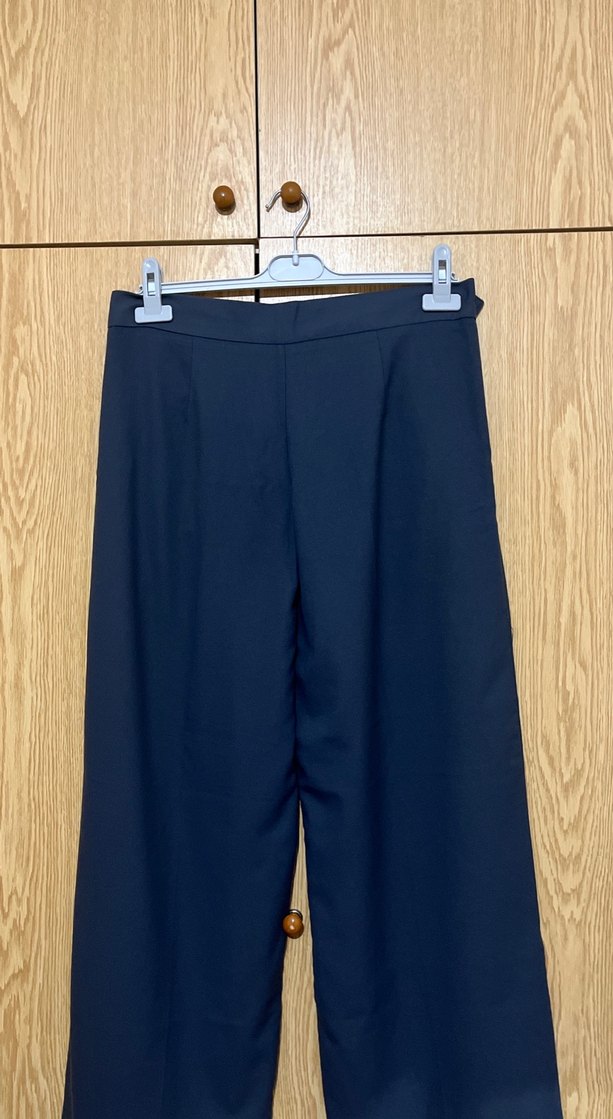 Lacivert Pilili Kadın Kumaş Pantolon - Görsel 3