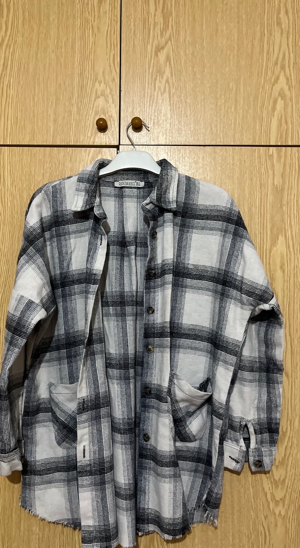 Gri Ekose Desenli Keten oduncu gömleği - Görsel 2