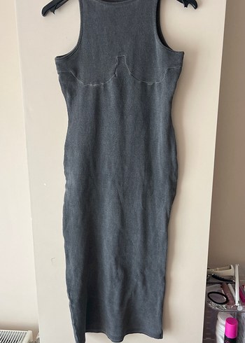 Yüksek Yakalı Gri Kolsu Elbise - Görsel 2