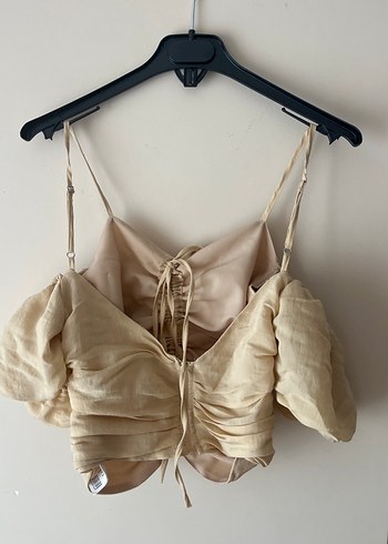 Bej Keten Mini Drapeli Bluz - Görsel 2