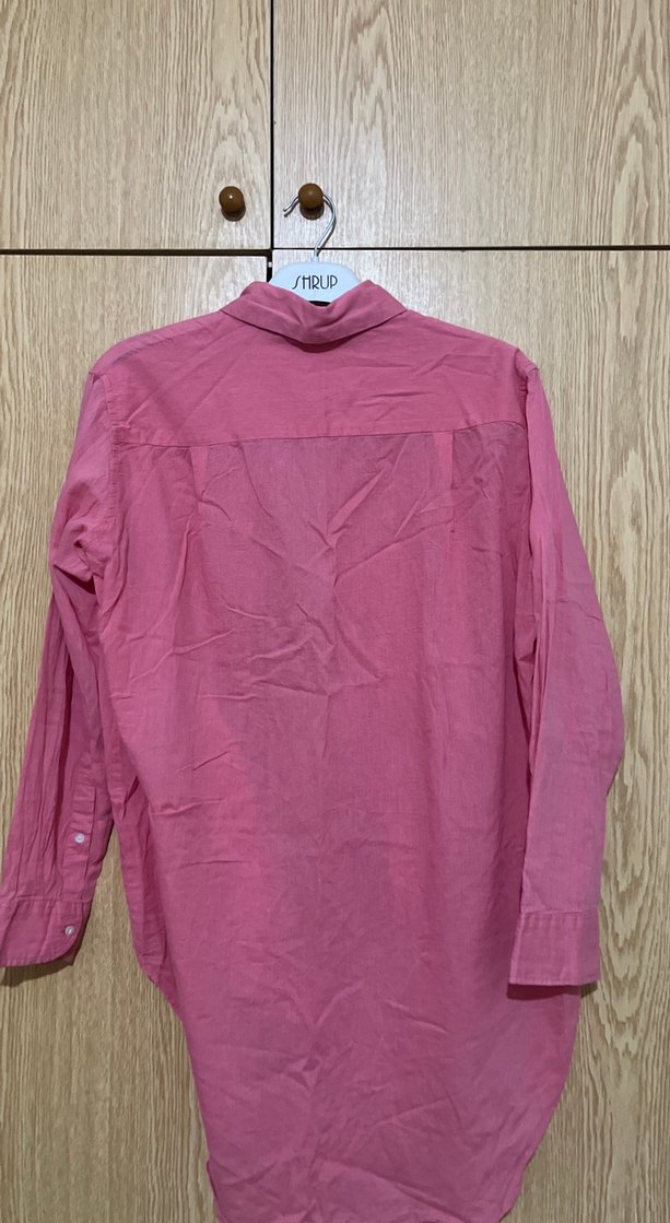 Pembe Kısa Kollu Keten Kadın Gömlek - Görsel 2