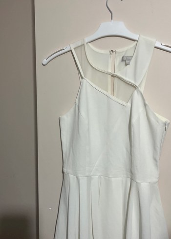 Beyaz Midi V Yaka Drapeli Kadın Abiye Elbise - Görsel 2