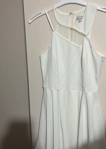 Beyaz Midi V Yaka Drapeli Kadın Abiye Elbise - Görsel 4