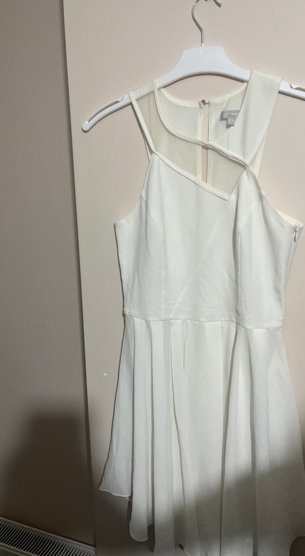 Beyaz Midi V Yaka Drapeli Kadın Abiye Elbise - Görsel 4