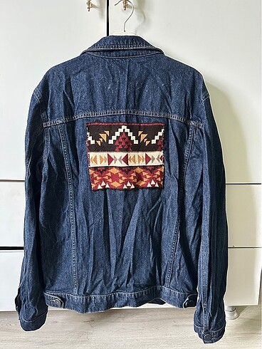 Etnik Desenli Vintage Kot Ceket
