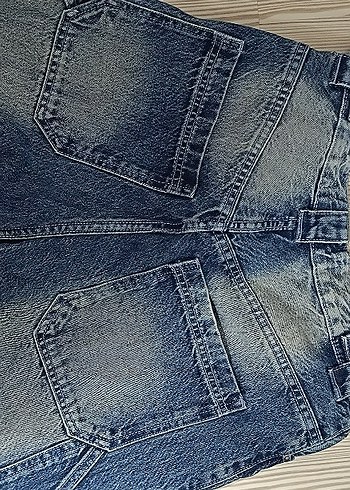 Bershka Kadın Mavi Bağcıklı Salaş Denim Pantolon