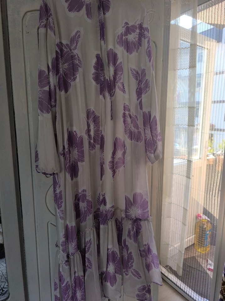 Uzun Mor Bohem Baggy Elbise - Görsel 3