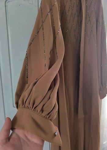 Bej İşlemeli Uzun Kollu Bohem Elbise - Görsel 2