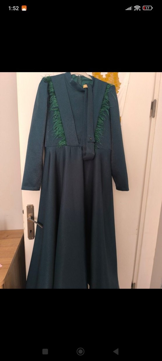 Koyu Yeşil Uzun Kollu Drapeli Kadın Elbise - Görsel 4