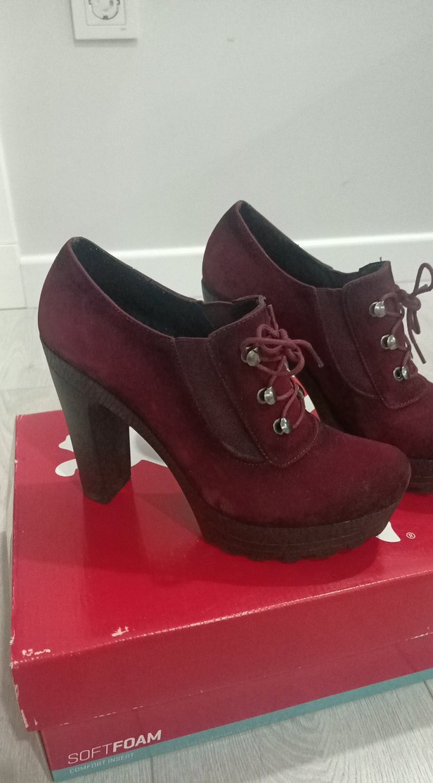 Bordo Süet Platform Topuklu Bağcıklı Kadın Bot - Görsel 3