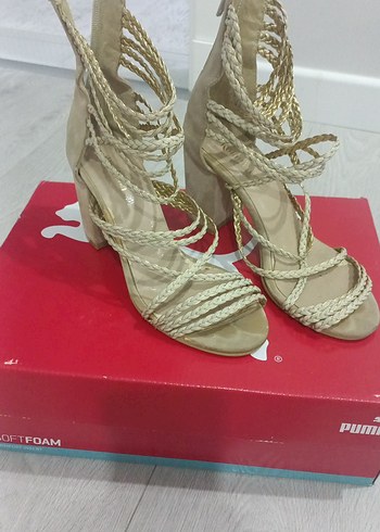 Bej Süet Bağcıklı Blok Topuklu Kadın Ayakkabı - Görsel 2