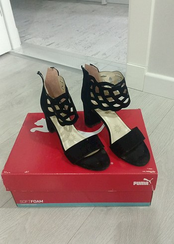 Siyah  Dantelli Blok Topuklu Ayakkabı - Görsel 2