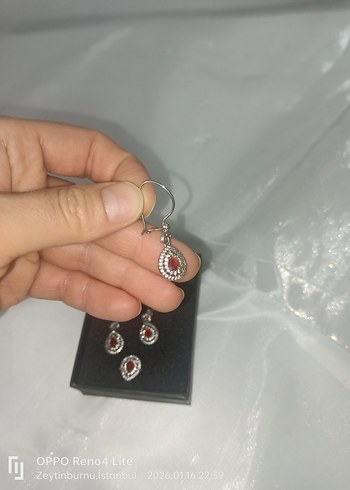 gümüş Kırmızı Boncuklu Kadın Takı Seti - Görsel 2