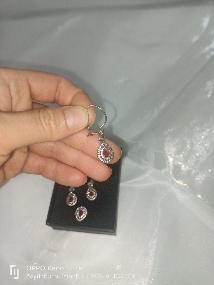 gümüş Kırmızı Boncuklu Kadın Takı Seti - Görsel 2