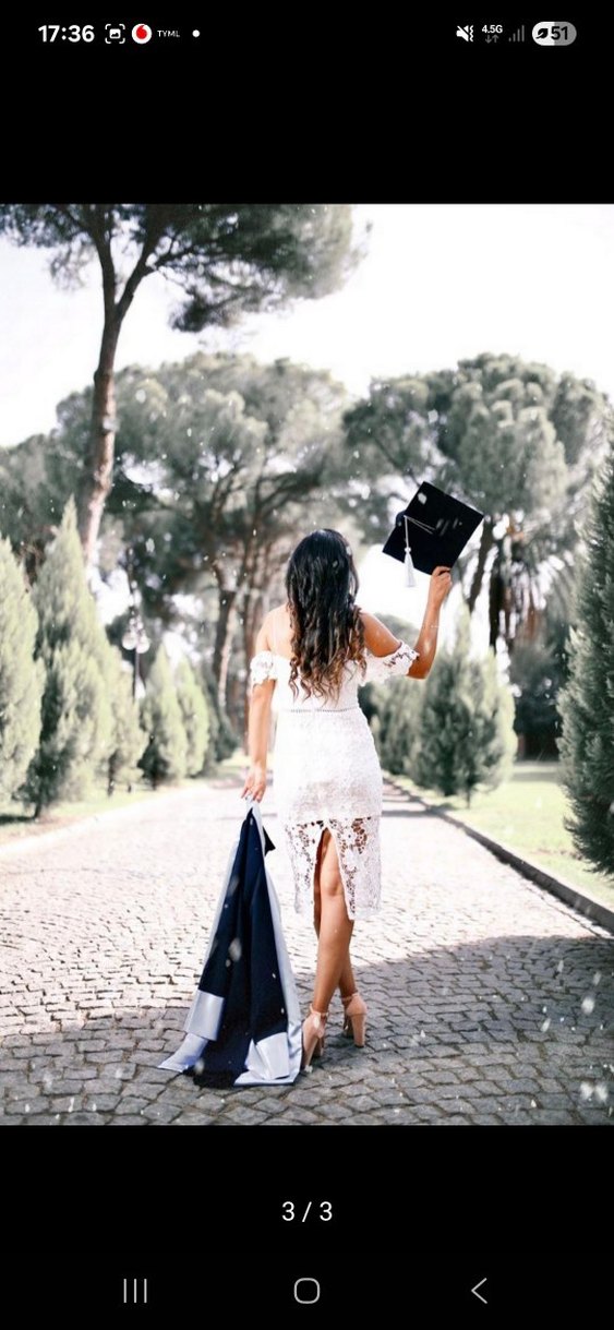 Beyaz Dantel Midi Mezuniyet Elbisesi - Görsel 3