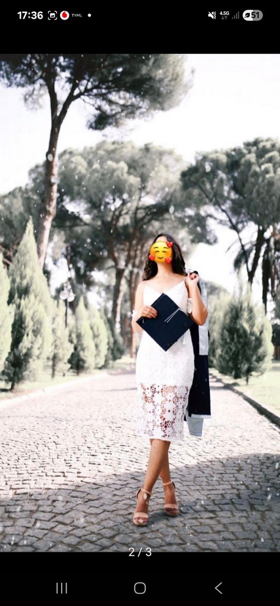 Beyaz Dantel Midi Mezuniyet Elbisesi - Görsel 2