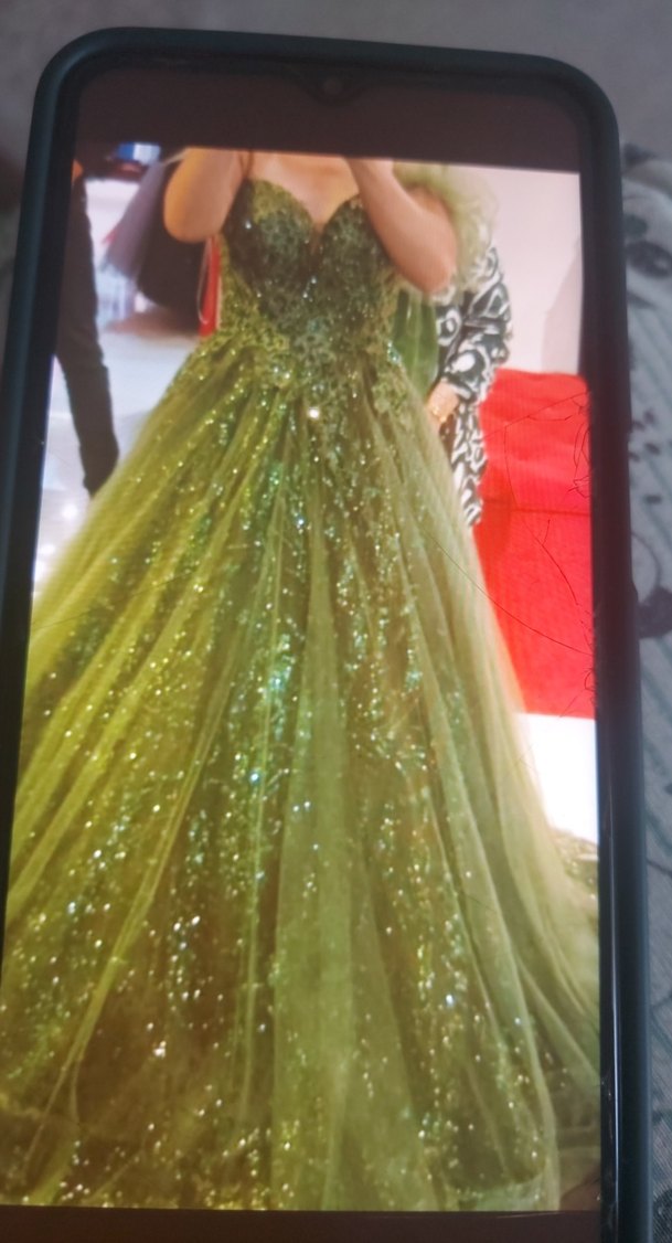 Yeşil İşlemeli Uzun Abiye Elbise - Görsel 2