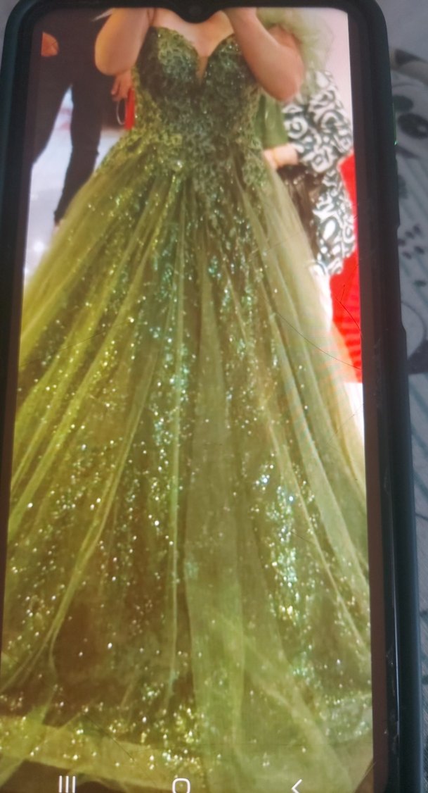 Yeşil İşlemeli Uzun Abiye Elbise - Görsel 3