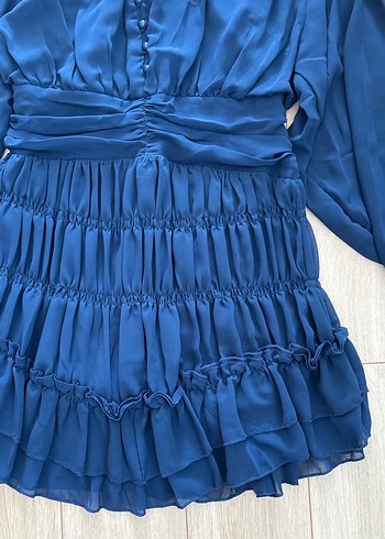 Uzun Kollu Lacivert Mini Elbise - Görsel 2