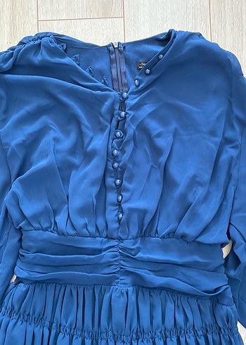 Uzun Kollu Lacivert Mini Elbise - Görsel 3